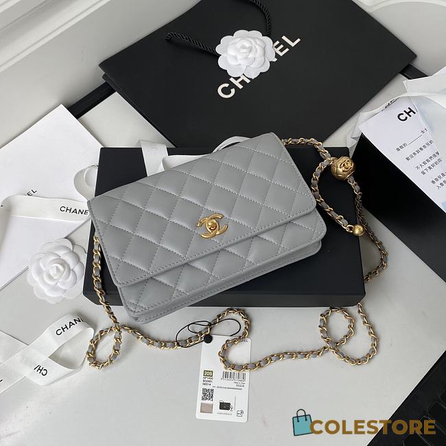 Chanel Wallet On Chain Lambskin Gey Size 19cm - 1