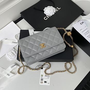 Chanel Wallet On Chain Lambskin Gey Size 19cm