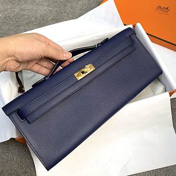 Hermes Kelly Clutch Cut Epsom Leather Navy Blue Size 31cm