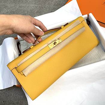 Hermes Kelly Clutch Cut Epsom Leather Yellow Size 31cm