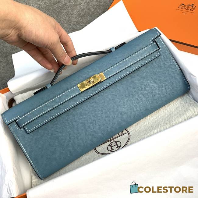 Hermes Kelly Clutch Cut Epsom Leather Blue Size 31cm - 1