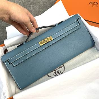 Hermes Kelly Clutch Cut Epsom Leather Blue Size 31cm