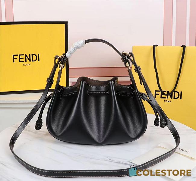 Fendi FF Pomodorino Mini Brown Coated Black Shoulder Bag Size: 24cm  - 1