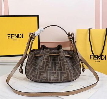 Fendi FF Pomodorino Mini Brown Coated Canvas Shoulder Bag Size: 24cm 