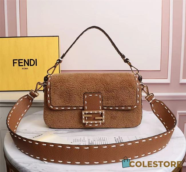 Fendi Baguette Wool Brown Shoulder Bag Size: 27cm - 1