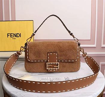 Fendi Baguette Wool Brown Shoulder Bag Size: 27cm