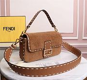 Fendi Baguette Wool Brown Shoulder Bag Size: 27cm - 2