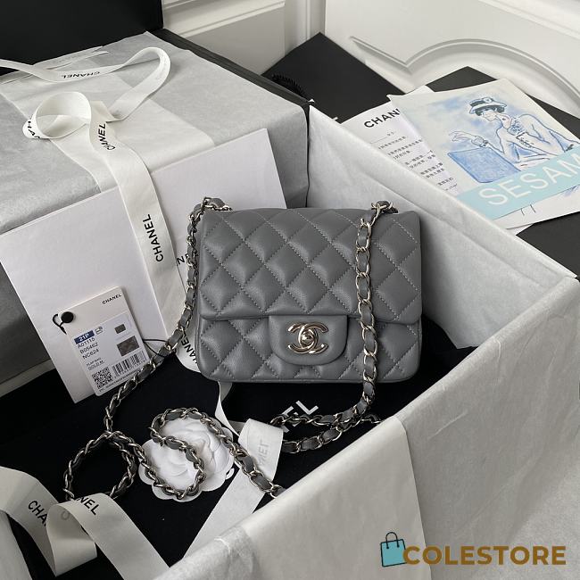 Chanel Mini Flap Bag Lambskin Silver Metal Grey A35200 17cm - 1