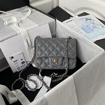 Chanel Mini Flap Bag Lambskin Silver Metal Grey A35200 17cm