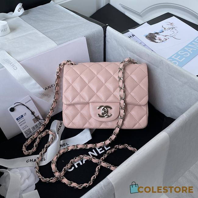 Chanel Mini Flap Bag Calfskin Silver Metal Pink A35200 17cm - 1