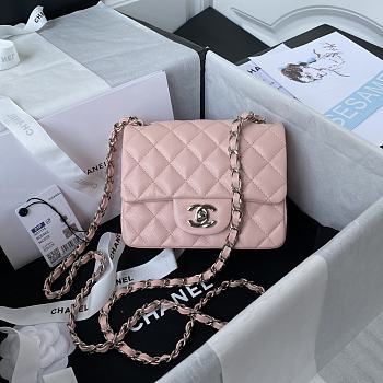 Chanel Mini Flap Bag Calfskin Silver Metal Pink A35200 17cm