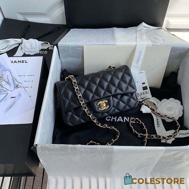 Chanel Classic Flap Bag Lambskin Leather Black A0116 Size 20cm - 1
