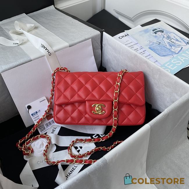Chanel Classic Flap Bag Lambskin Leather Red A0116 Size 20cm - 1