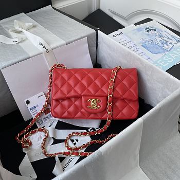 Chanel Classic Flap Bag Lambskin Leather Red A0116 Size 20cm