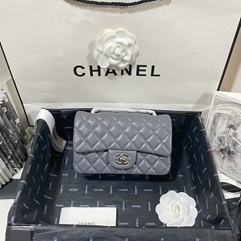 Chanel Classic Flap Bag Lambskin Leather Gray Silver Hardware 20cm