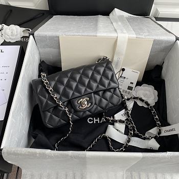 Chanel Classic Flap Bag Lambskin Leather Black Silver Hardware 20cm