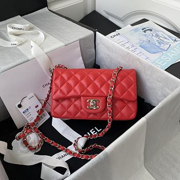 Chanel Classic Flap Bag Lambskin Leather Red Silver Hardware 20cm