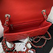Chanel Classic Flap Bag Lambskin Leather Red Silver Hardware 20cm - 3