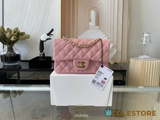 Chanel Mini Classic Flap Bag Leather Gold-tone Metal Pink A01116 Size 20cm - 1