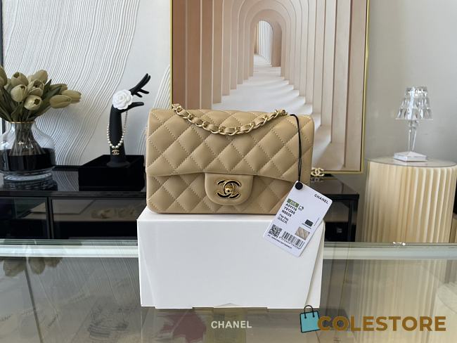 Chanel Mini Classic Flap Bag Gold-tone Metal Beige 20cm - 1