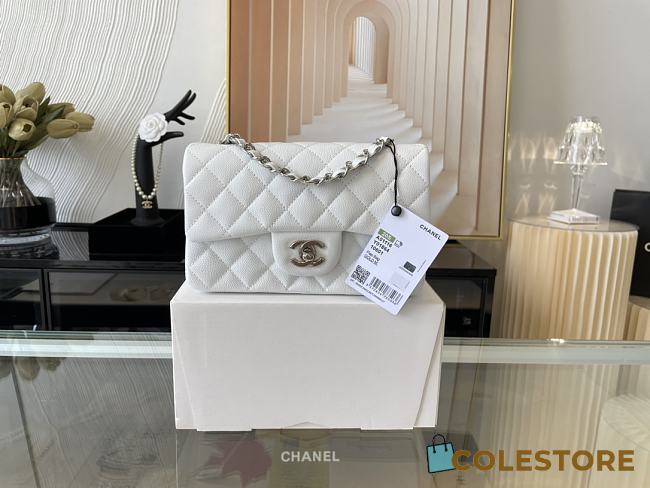 Chanel Mini Classic Flap Bag Leather Silver-tone 20cm - 1