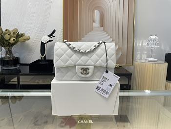 Chanel Mini Flap Bag Quilted Leather Siver-tone Metal White 20cm