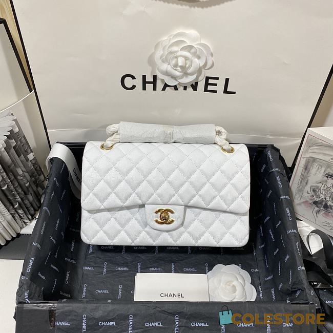 Chanel Flap Bag Lambskin Gold-tone Metal White Size 20cm - 1