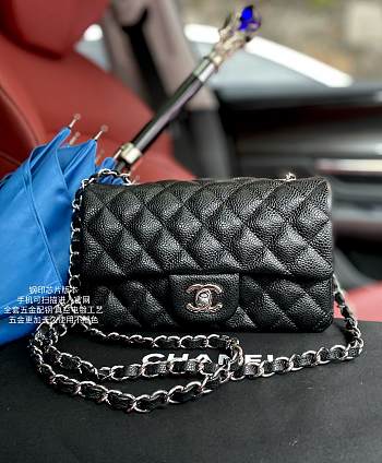 Chanel Classic Flap Bag Caviar Black In Silver/Gold Hardware A01116 Size 20cm
