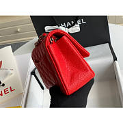 Chanel Classic Flap Bag Caviar Red In Silver Hardware A01116 Size 20cm - 3