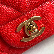 Chanel Classic Flap Bag Caviar Red In Silver Hardware A01116 Size 20cm - 6
