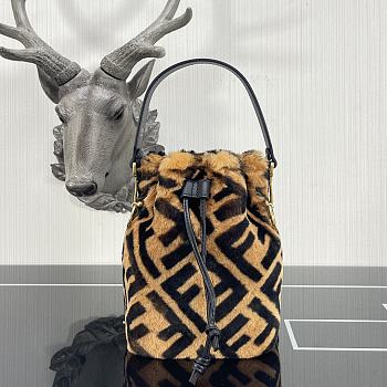 Fendi Mon Tresor Small Bucket Bag Brown Sheepskin Bag 8BS010 Size 18m