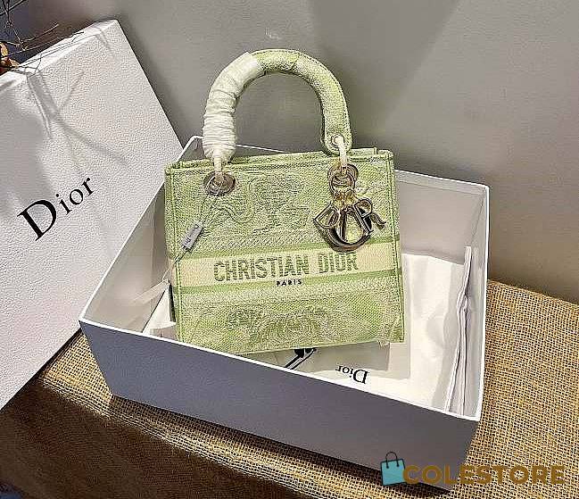 Dior Medium Lady D-lite Green Tiger Embroidery Size 24cm - 1