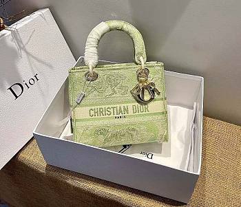 Dior Medium Lady D-lite Green Tiger Embroidery Size 24cm