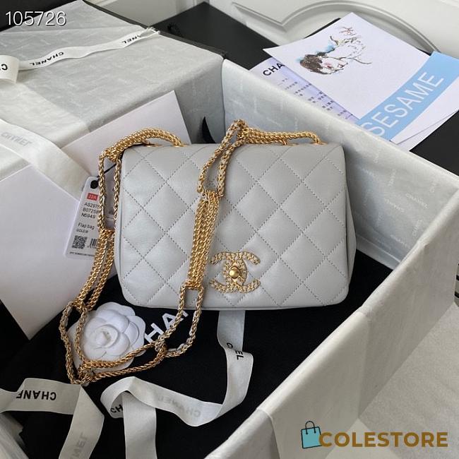 Chanel Chain Flap Bag Blue Gray AS2975 Size 20cm - 1