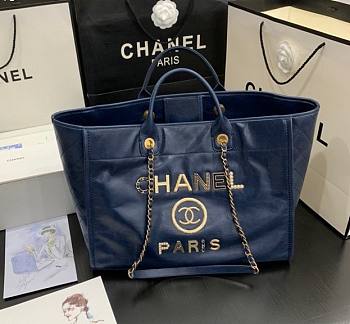 Chanel Shopping Bag Cowhide Leather Blue 40cm