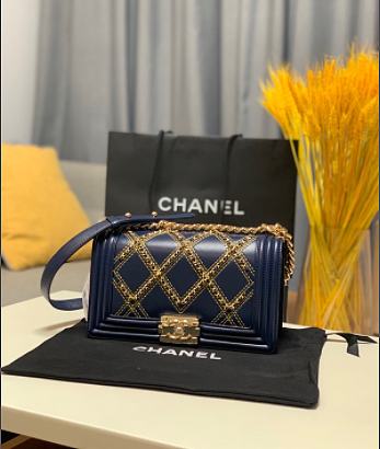 Chanel Boy Bag Latest Bag Navy Blue 67086 Size 25cm