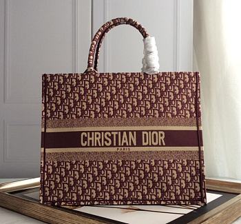 Dior Book Tote Oblique Burgundy Embroidery Size 42cm
