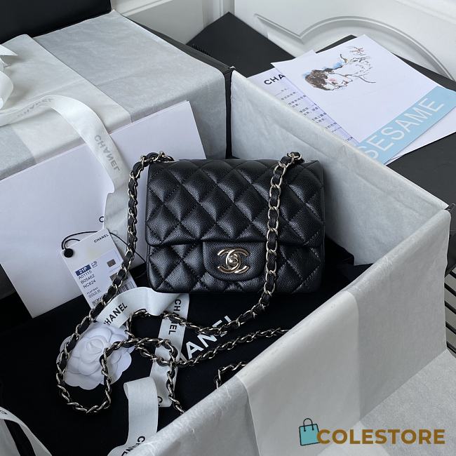 Chanel Mini Flap Bag Calfskin Silver Metal Black A35200 17cm - 1