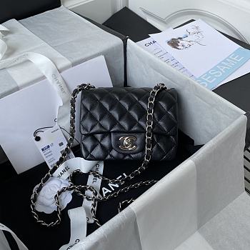 Chanel Mini Flap Bag Calfskin Silver Metal Black A35200 17cm