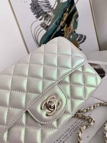 Chanel Classic Flap Bag In Neon White A01116 Size 20cm