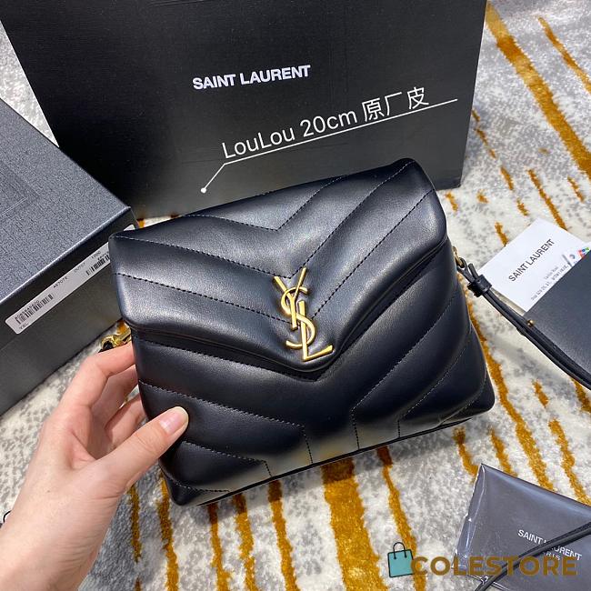 YSL Lou Lou Toy Crossbody Bag In Black Gold Buckle Size 20cm - 1