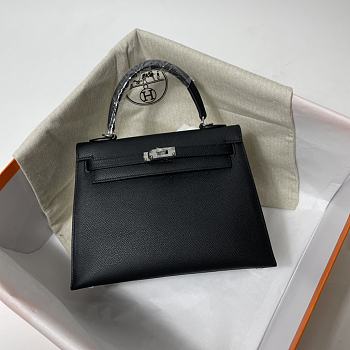 Hermes Kelly Black Epsom Leather Silver Buckle