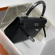Hermes Kelly Black Epsom Leather Silver Buckle - 2