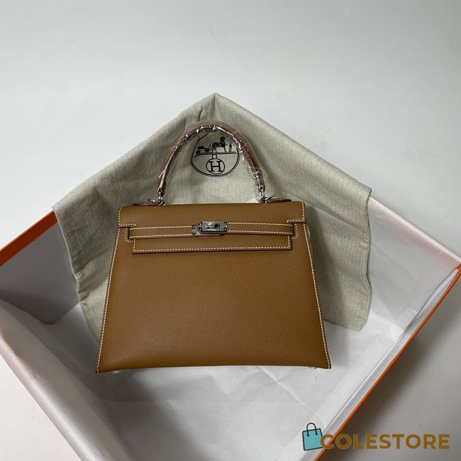Hermes Kelly Brown Epsom Leather Silver Buckle - 1