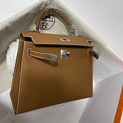 Hermes Kelly Brown Epsom Leather Silver Buckle - 4