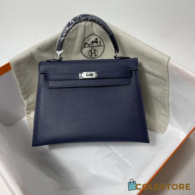 Hermes Kelly Blue Epsom Leather Silver Buckle Size 25cm  - 1