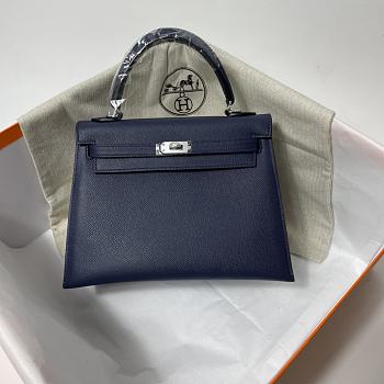 Hermes Kelly Blue Epsom Leather Silver Buckle Size 25cm 