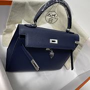 Hermes Kelly Blue Epsom Leather Silver Buckle Size 25cm  - 3