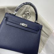 Hermes Kelly Blue Epsom Leather Silver Buckle Size 25cm  - 6