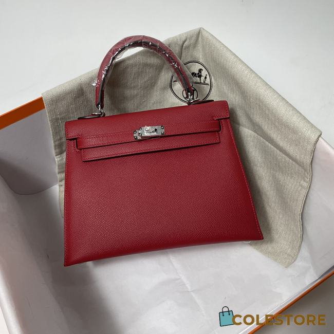 Hermes Kelly Red Epsom Leather Silver Buckle - 1